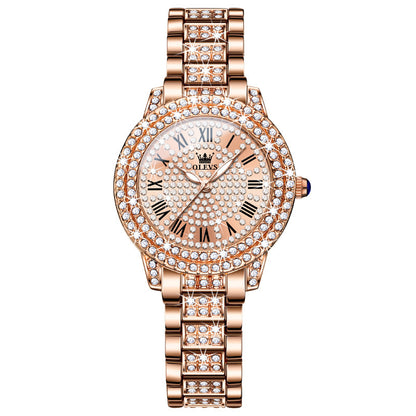 Stylish Quartz Women's Watch with Diamond-Studded Band