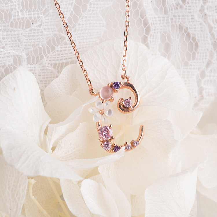 Shell Flower Alphabet Necklace in S925 Silver