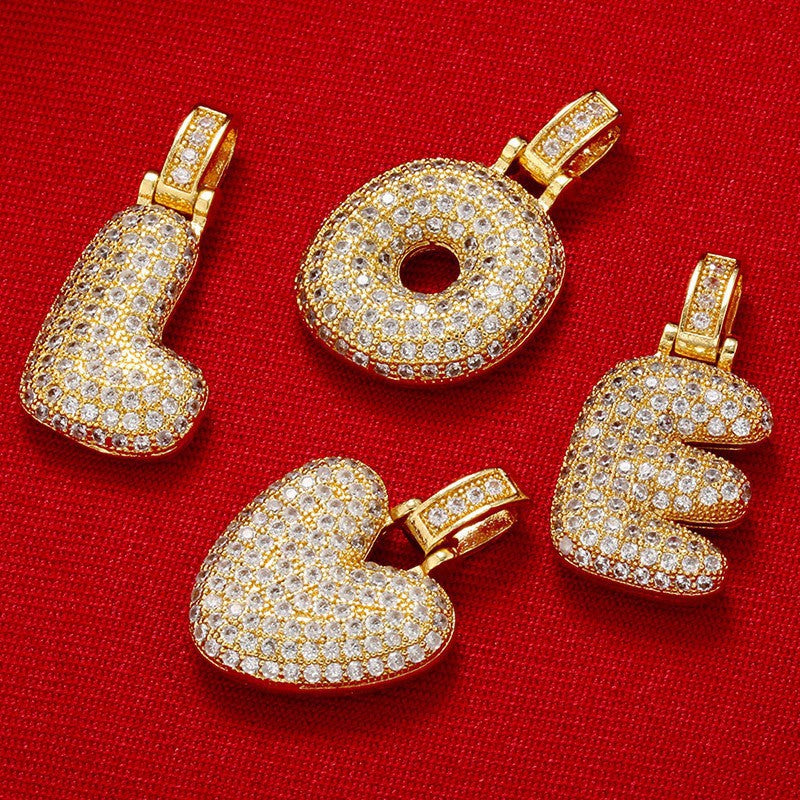 Hip-Hop Copper Zirconia Alphabet Pendant Accessories