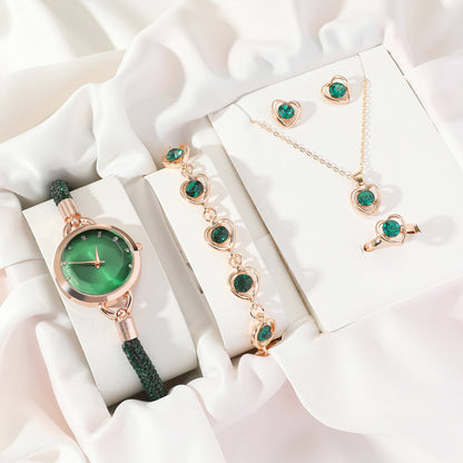Elegant Green Quartz Watch Bracelet with Accessory Set
