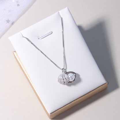 S925 Silver Necklace with Shell and Pearl Accents