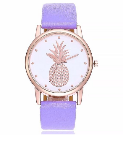 Pineapple Pattern Women's Quartz Watch with Leather Strap