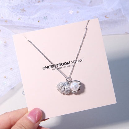 S925 Silver Necklace with Shell and Pearl Accents