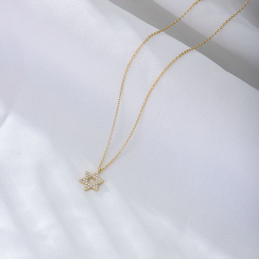 S925 Silver Star Pendant Necklace with Zirconium Stones