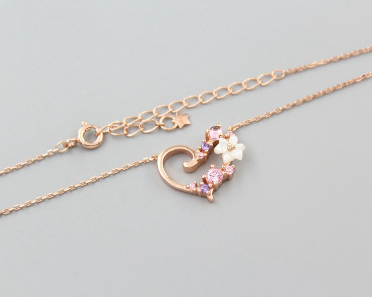 Japanese Style S925 Silver Shell Zircon Heart Necklace