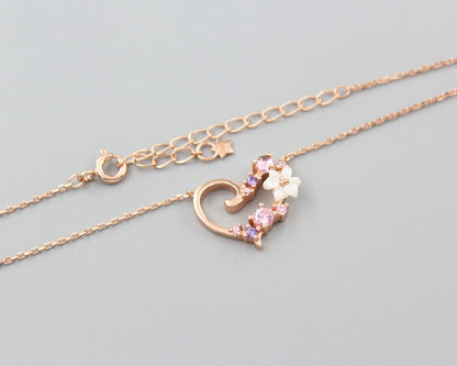 Japanese Style S925 Silver Shell Zircon Heart Necklace