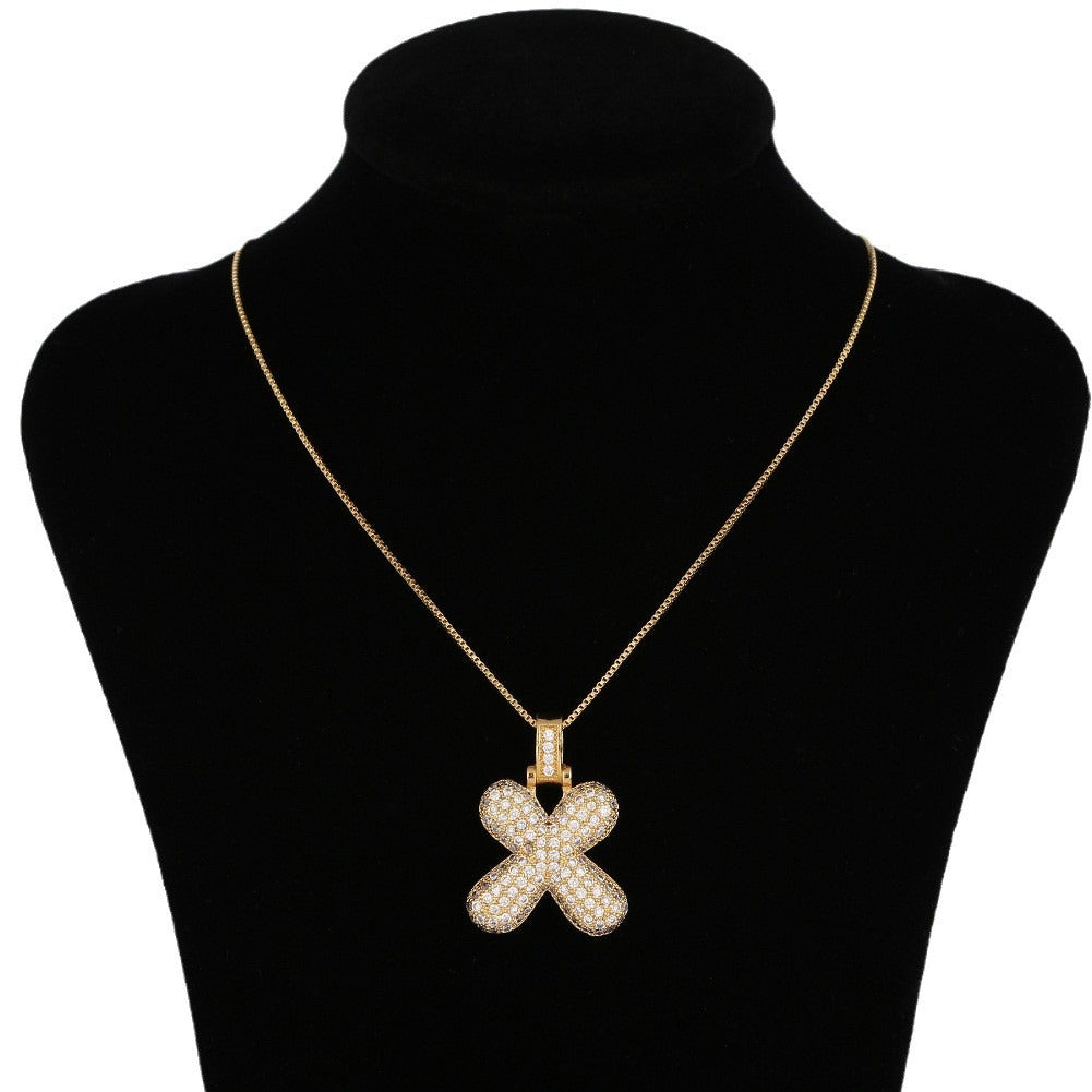 Hip Hop Letter Pendant Necklace with Zircon for Women