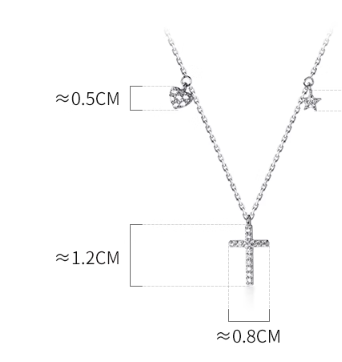 Ailuoqi S925 Silver Necklace with Heart and Cross Design
