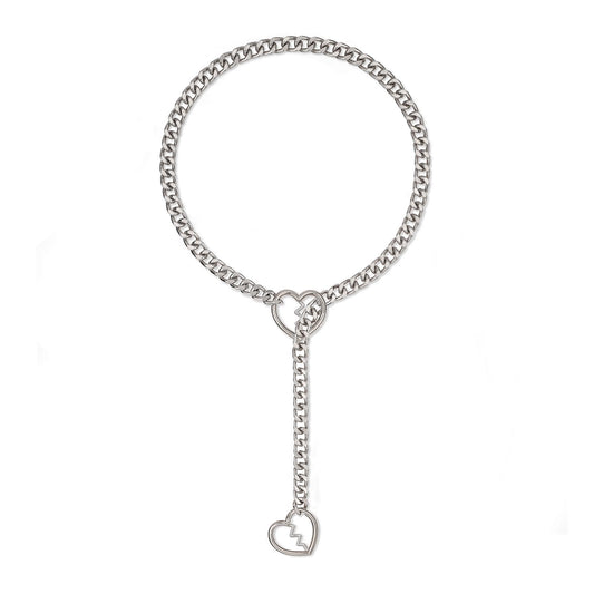 ADEMISHIA Womens Heart O-ring Slip Chain Necklace Punk Gothic Heart Breaker Cuban Link Chain Choker Adjustable Gold Lariat Y-Necklace