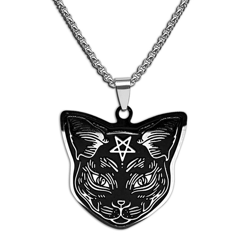 Cross-Border Fashion Pentagram Cat Stainless Steel Necklace