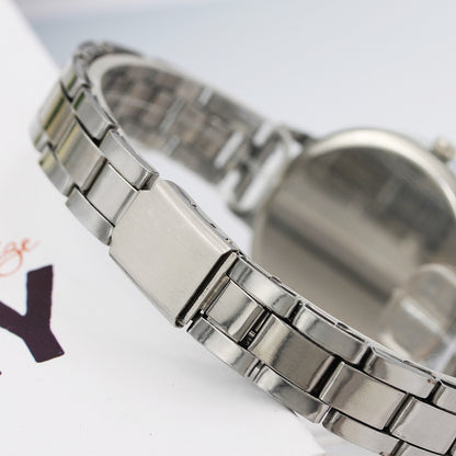 12-Crystal Steel Band Women's Fashion Quartz Watch