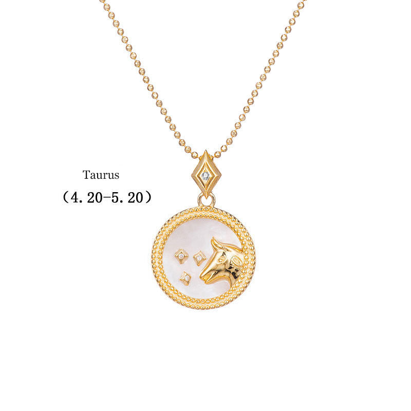 925 Silver Zodiac Pendant Necklace with Natural Shell