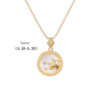 925 Silver Zodiac Pendant Necklace with Natural Shell