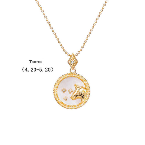 925 Silver Zodiac Pendant Necklace with Natural Shell