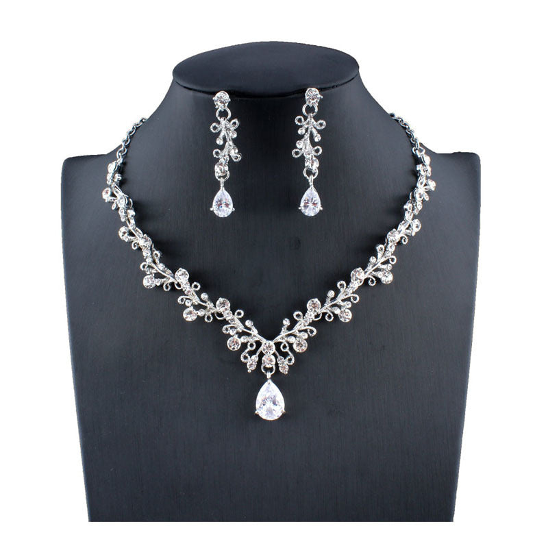 Bridal Pearl Necklace with White Gemstone Accents