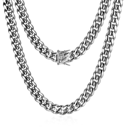 PY BLING 12mm 316L Stainless Steel Black Miami Cuban Link Chain Choker 14K Gold Plated Heavy Necklace Hip Hop Jewelry For Men Women with Gift Box (white26in)