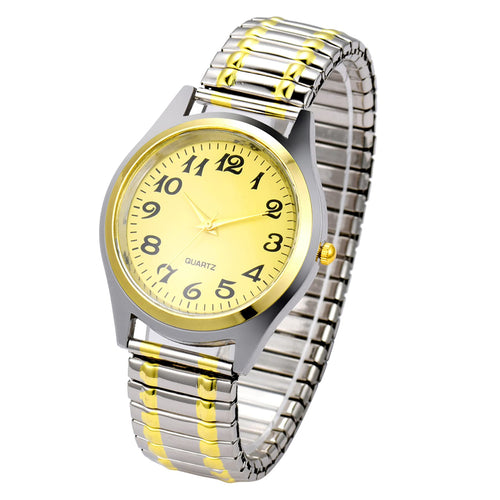 JewelryWe Mens Ultra Thin Easy Reader Watch with Elastic Strap Golden/Silver Watch