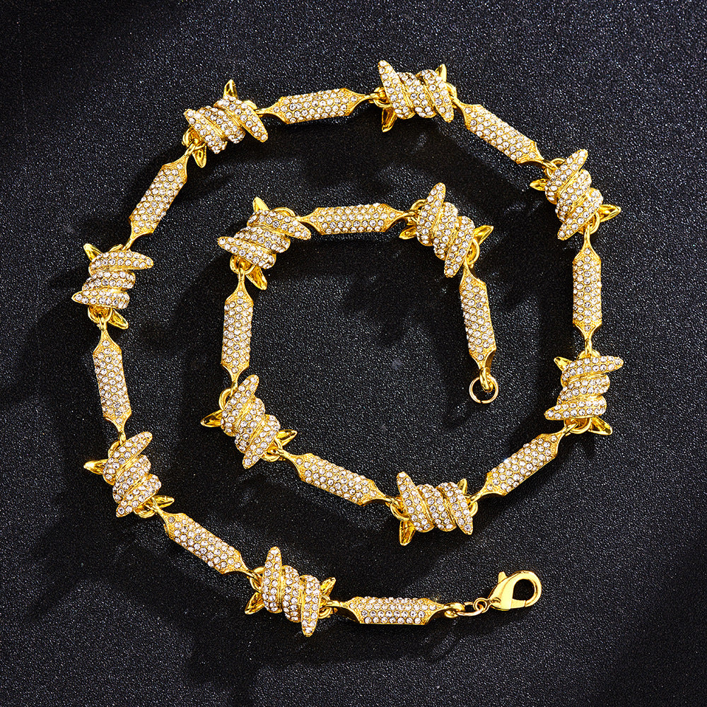 3D Cuban Link Chain Necklace with Full Rhinestones