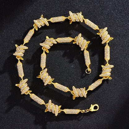 3D Cuban Link Chain Necklace with Full Rhinestones