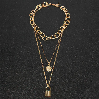 Exaggerated Layered Necklace with Sunflower Pendant