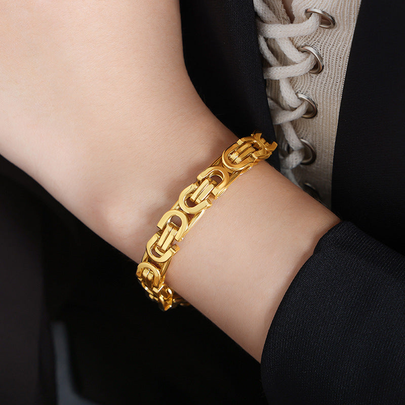 Vintage Cuban Thick Chain Titanium Steel Gold Bracelet