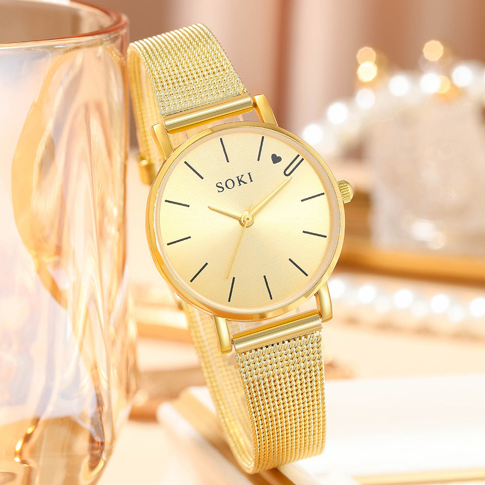 Autumn Heart Women's Quartz Watch with Mesh Band