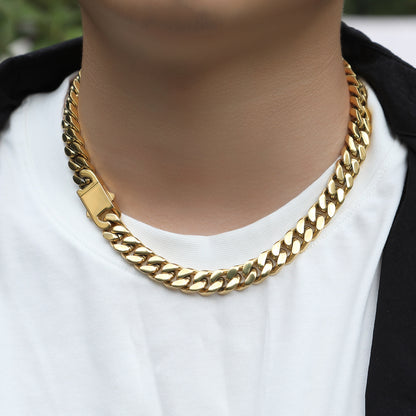 Hip Hop Stainless Steel Flat Curb Cuban Link Necklace