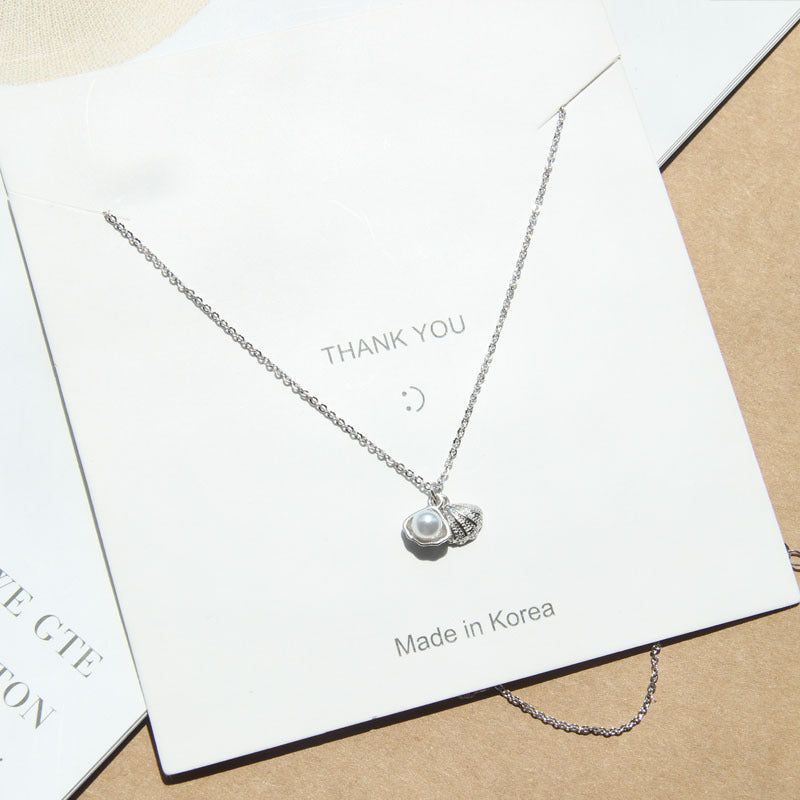 S925 Silver Necklace with Shell and Pearl Accents