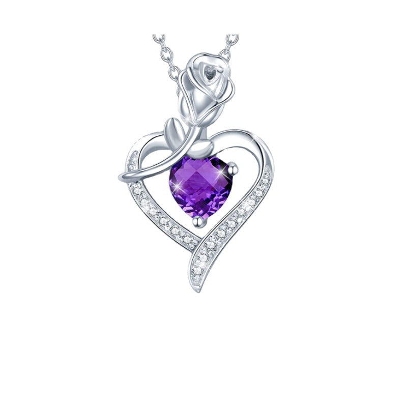 Fashion Rose Heart-Shaped Diamond Pendant Necklace