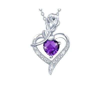 Fashion Rose Heart-Shaped Diamond Pendant Necklace