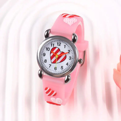 Kids' Quartz Watch with Heart Design and Cartoon Style