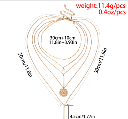Vintage Multi-Element Layered Necklace Set with Sunflower