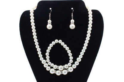 Bridal Decoration Set with Pearl Necklace, Earrings, Bracelet