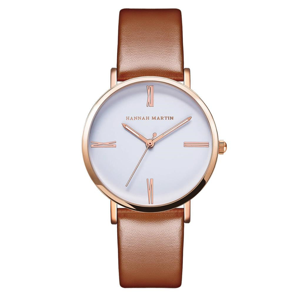 Fashionable Quartz Watch for Women with Leather Strap