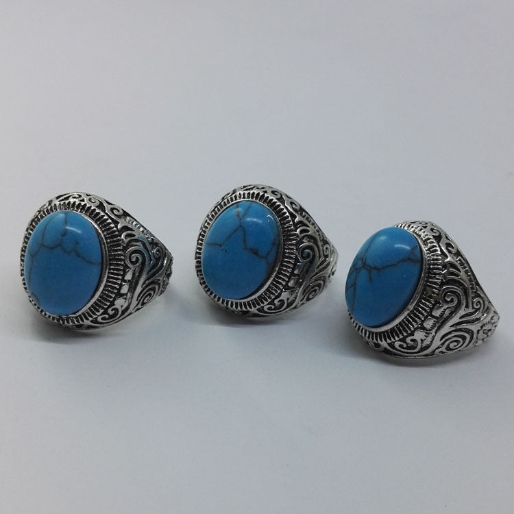 Vintage Turquoise Men's Titanium Steel Ring Wholesale