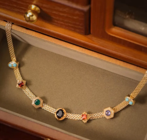 Vintage 24K Gold-Plated Gemstone Choker Necklace (One Piece)