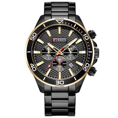 Men's Steel Band Casual Quartz Watch with Calendar