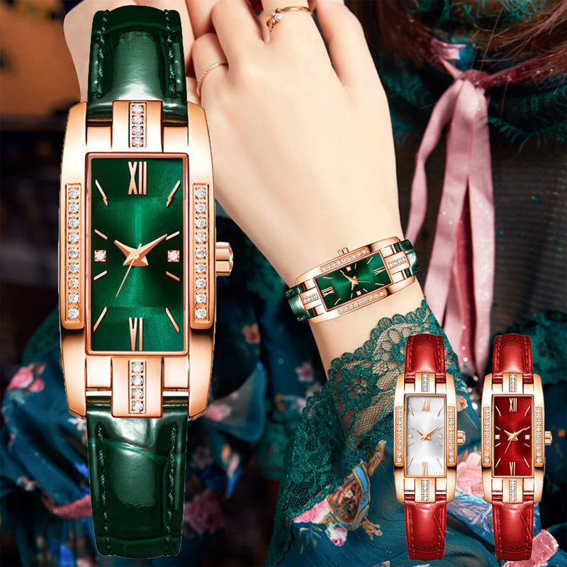 Trendy Women's Diamond-Studded Square Watch