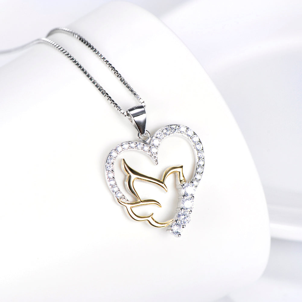 Heart-Shaped Dove Pendant Necklace with Diamonds for Women