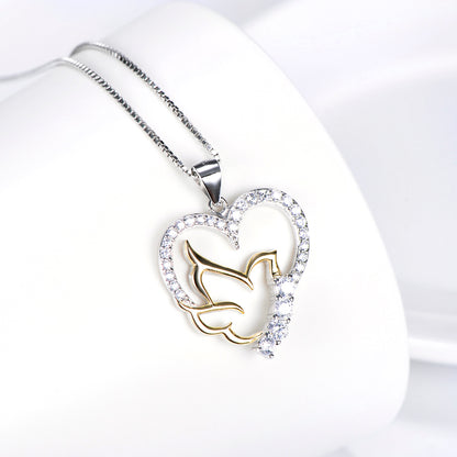 Heart-Shaped Dove Pendant Necklace with Diamonds for Women