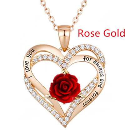 Heart-Shaped Rose Pendant Necklace for Women