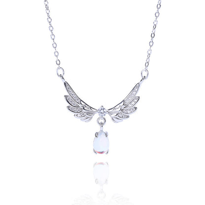 S925 Silver Angel Wing Necklace with Moonstone