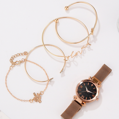 Starry Sky Watch and Bracelet Set for Women