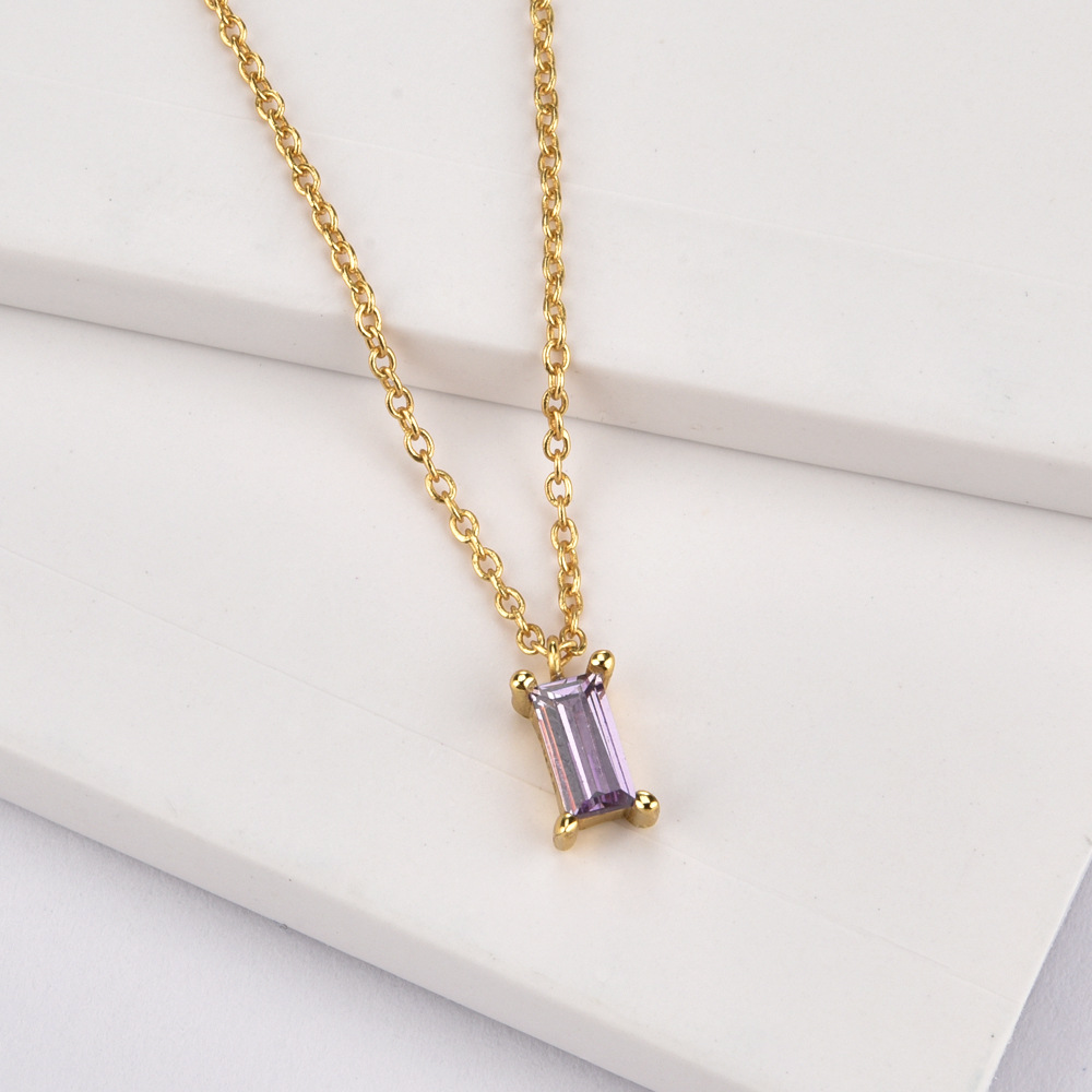 S925 Sterling Silver Rectangular Stone Pendant Necklace