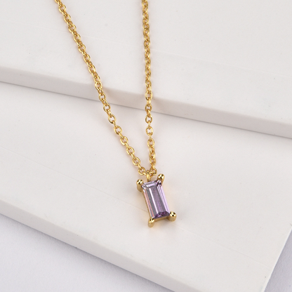 S925 Sterling Silver Rectangular Stone Pendant Necklace
