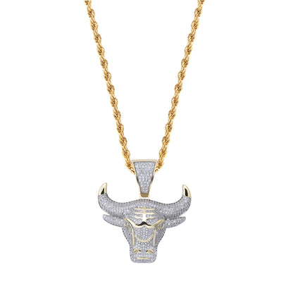 Hip Hop Bull Head Pendant Necklace with Zircon Stones