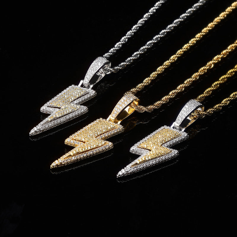 Lightning Pendant Necklace with Zircon Stones (Hip Hop Style)