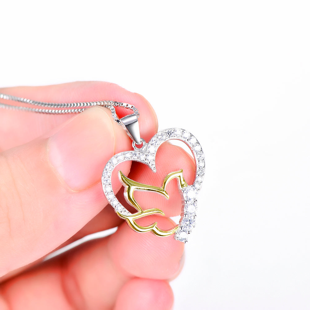 Heart-Shaped Dove Pendant Necklace with Diamonds for Women
