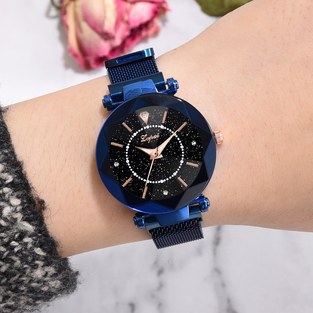 Magnetic Quartz Watch with Starry Sky and Mesh Band