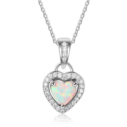 Opal Heart Necklace in Classic Design, Sterling Silver